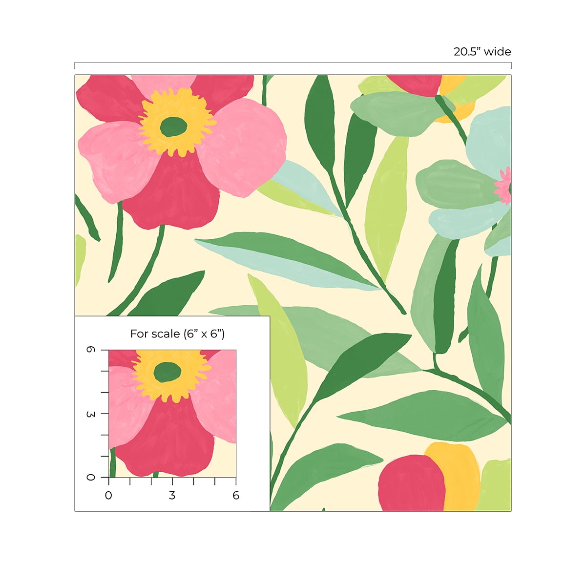 NextWall  Garden Block Floral Peel and Stick Wallpaper 20.5 in. W x 18 ft. L - Pink & Kelly Green