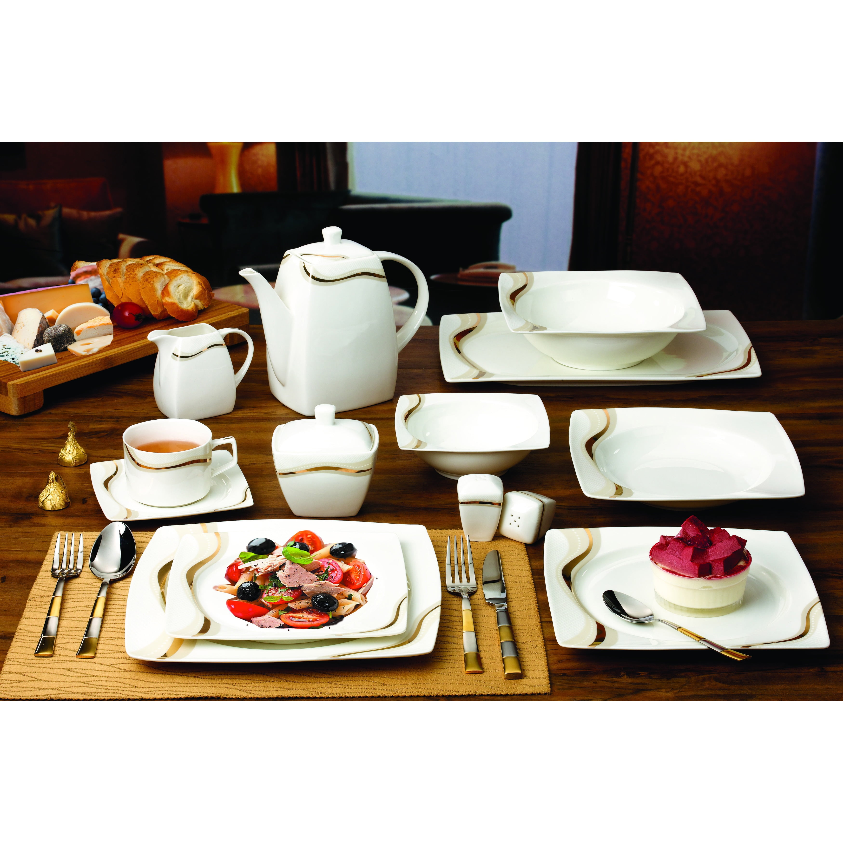 食器 DORA Lorren Home Trend Dora Fine Dinner Square 57-Piece Bone