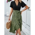thumbnail image 3 of OUSIMEN Women's Casual Dress V-Neck Short Sleeve Polka Dot Ruffle Chiffon Elegant Swing Skater Long Dresses, 3 of 6