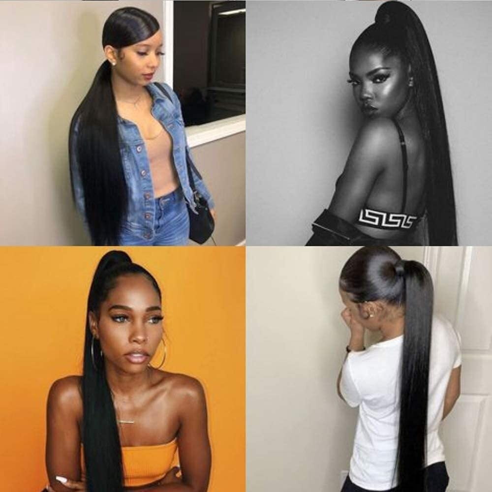 10-22" Straight Drawstring Ponytail Human Hair Ponytail Extensions Brazilian Remy Hair Clips In Straight Ponytail Hair Pieces for Black Women