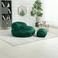 thumbnail image 3 of 2-piece Plush Bean Bag Chair with Footstool, Lazy Sofa Couch with High Back and Metal Base, Comfy Round Lounger for Adults and Kids, Indoor & Outdoor, Emerald, 3 of 8