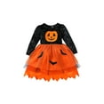 thumbnail image 1 of SUNSIOM Robe d'Halloween pour Enfants Filles Motif Citrouille Chauve-Souris Multi-Couches en Tulle Patchwork Robe de Fête Col Rond, 1 of 9
