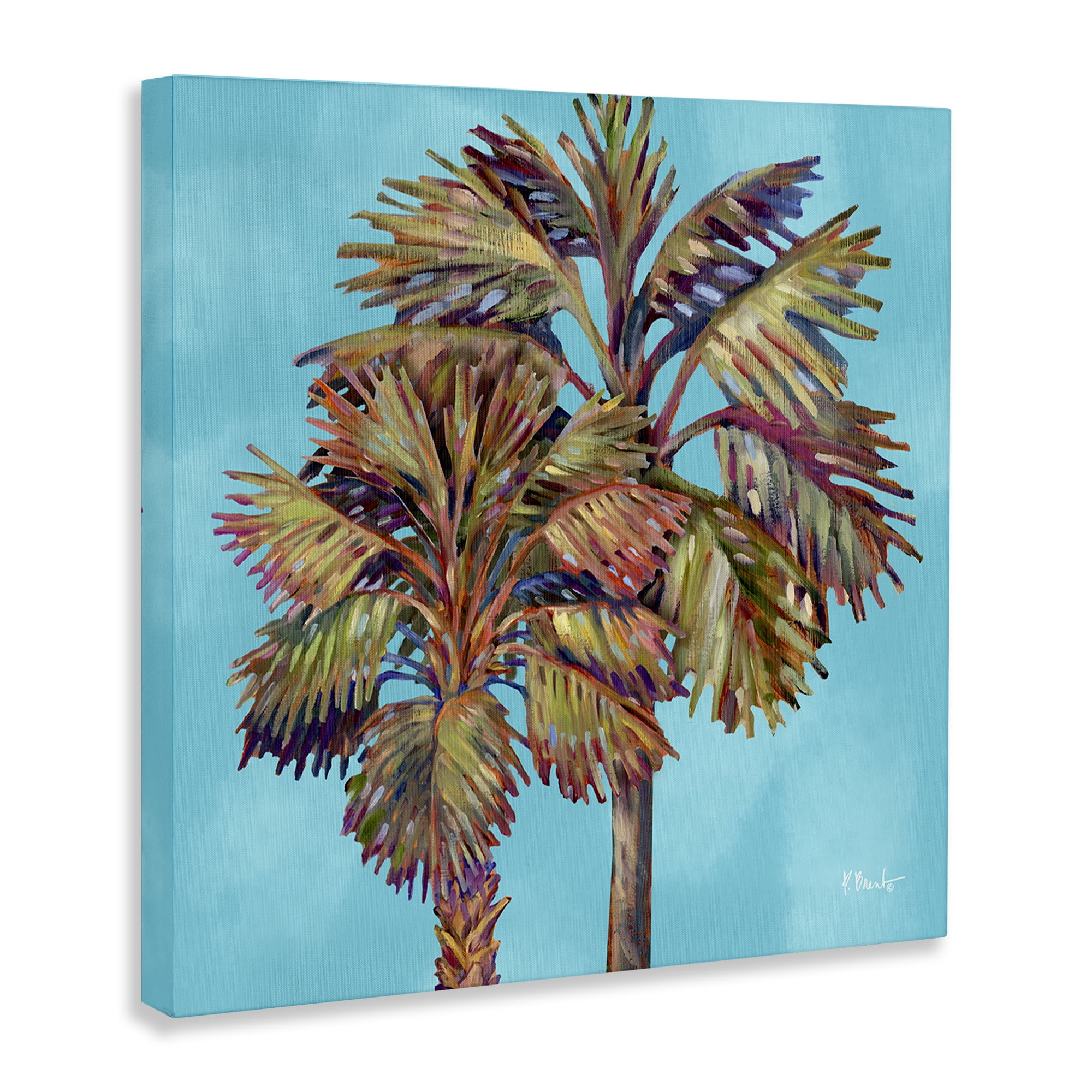 Stupell Industries Bondi Palms on Blue Plants & Flowers Painting Wrapped Canvas Art Print Wall Art, 17 x 17