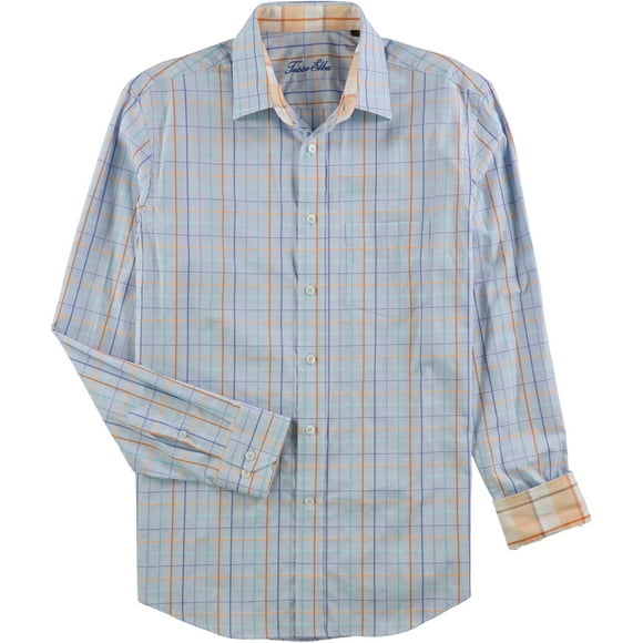 Tasso Elba Mens Checkered Button Up Shirt, Blue, Small