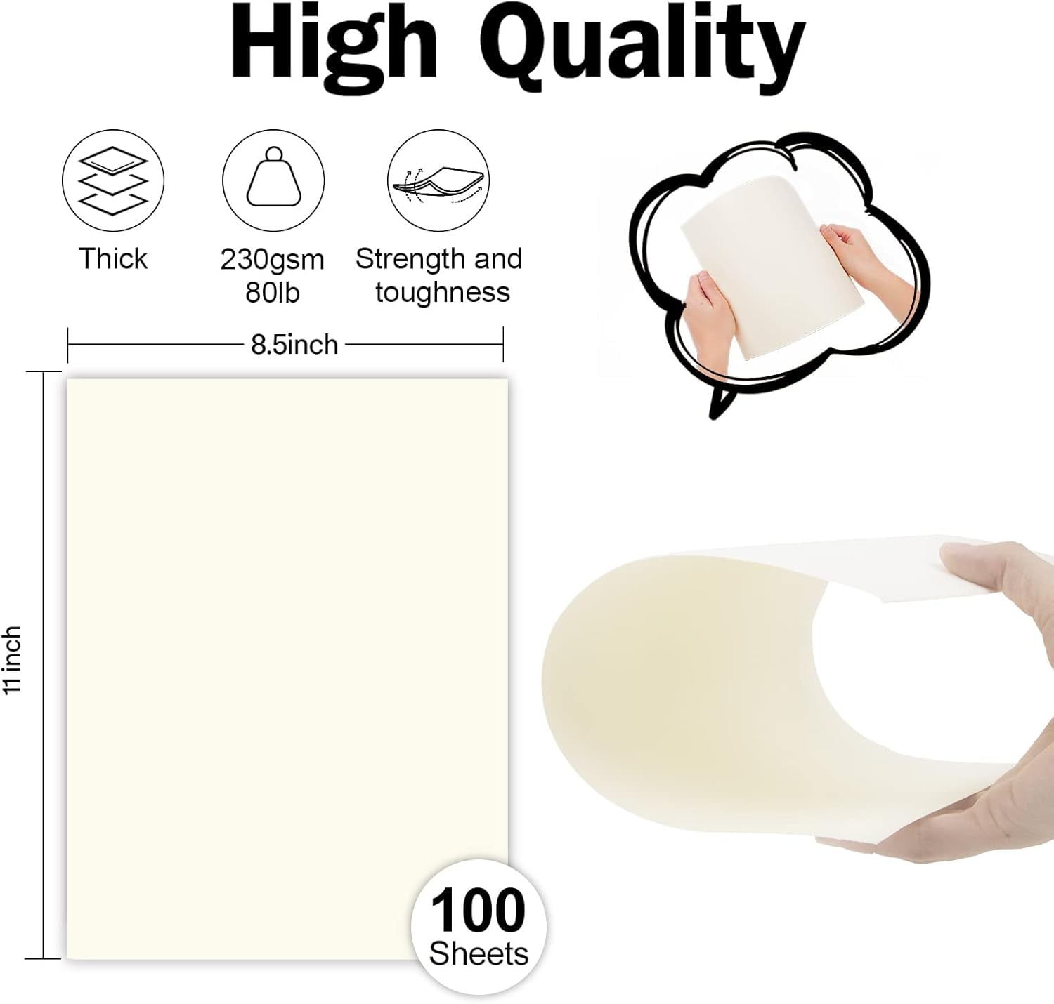 100 Sheets Cream Cardstock 8.5 x 11 Ivory Paper, General Off White Card Stock Printer Paper for Cards Making, Office Printing, Certificate