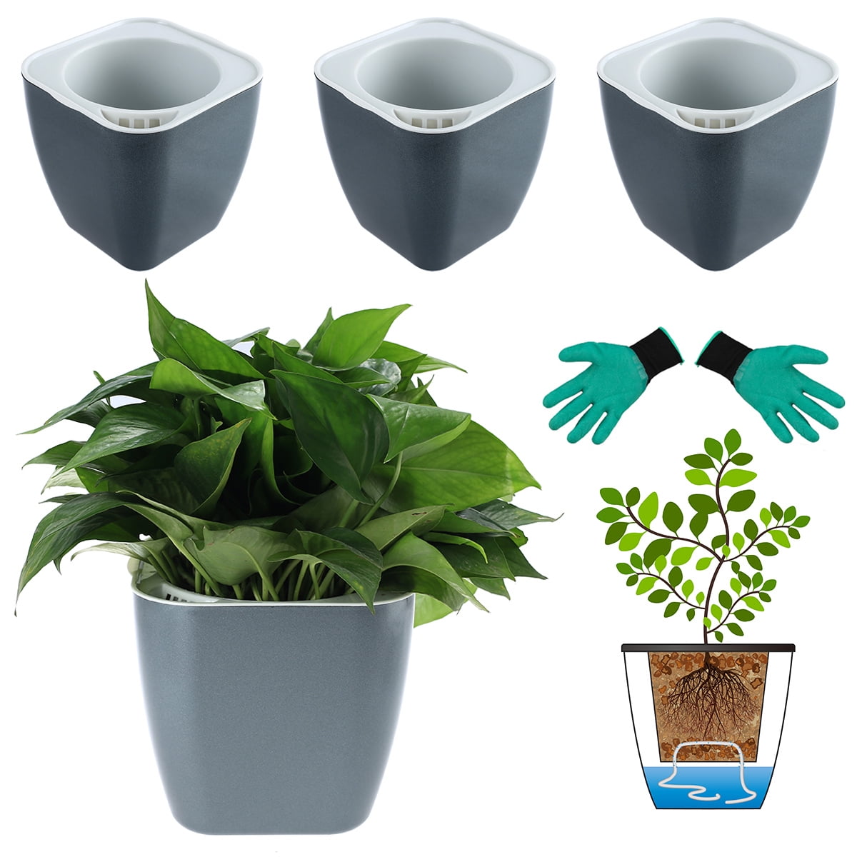Modern Decorative Flower Pot/Window Box for All House Plants Set of 6 Succulents MOHENA 6 Inch Self Watering Planters Plastic Plant Pot African Violets Brown Herbs Flowers