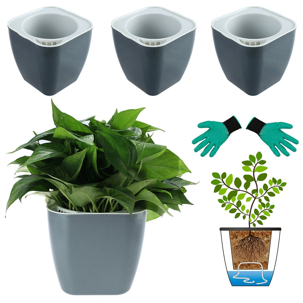 3 Packs 7 Inches Large Self Watering Planters Plastic Self Watering
