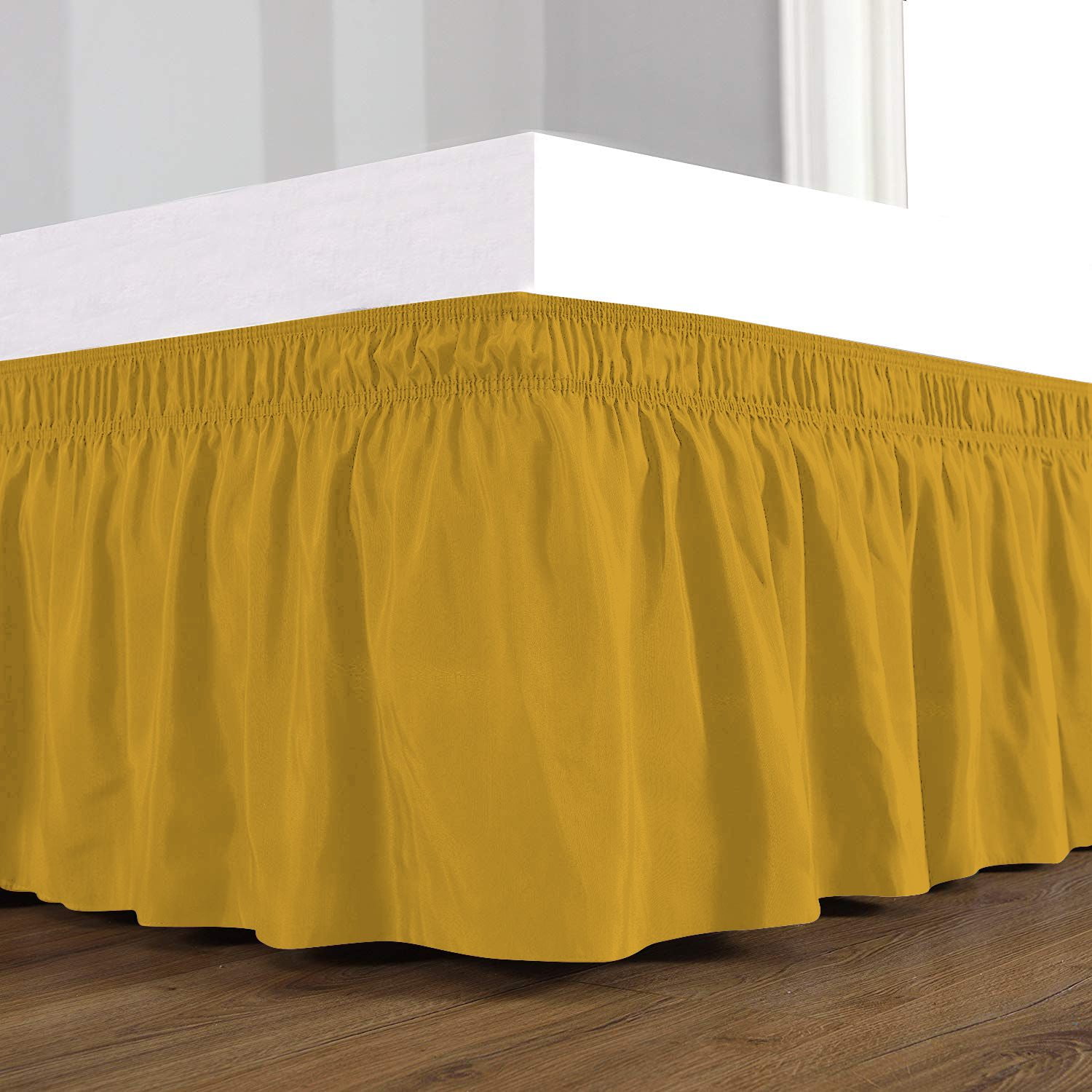 D.N.G. BEDDINGS 1 Piece Wrap Around Bed Skirt, 6 Inch Deep Pocket, 800 Thread Cotton 100% Egyptian Cotton, King Size (76" x 80") Inch, Solid Gold