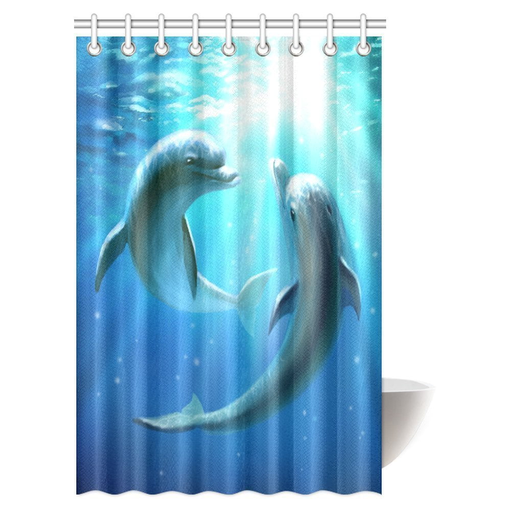 MYPOP Ocean Animal Decor Shower Curtain, Dolphins in Ocean Marine