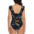 thumbnail image 6 of Yiaed Space Rocket Print Women's Ruffled One Piece Swimsuit V Neck Swimwear Slimming Monokini for Woman-X-Large, 6 of 8