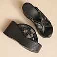 thumbnail image 5 of Wedge Heels for Women Peep Toe Platform Sandals 2026 Summer Fashion Splice Floral Embroidery Mesh Slip on Comfortable Slides Beach Shoes Black Size 7, 5 of 8