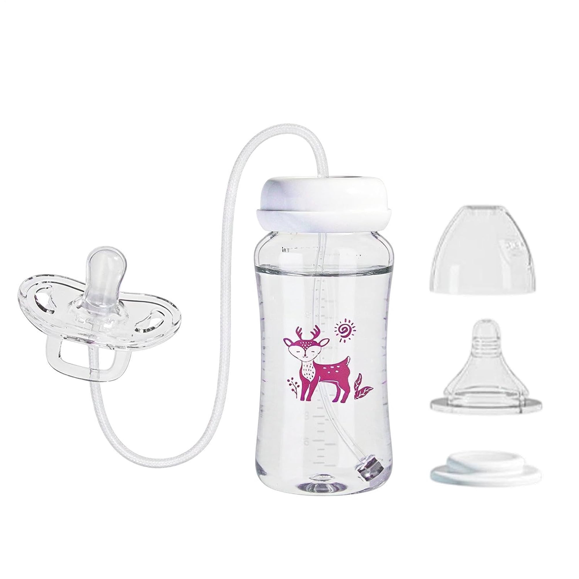 XIRQI 300Ml Silicone Leakproof Milk Bottle Feeder with Nipple Straw 14.8×6.5Cm,Adjustable Fast Flow Milk Bottle,Anti Colic Pacifier Bottles Feeder Hands Free Anti Colic Babys Bottle Kids Home