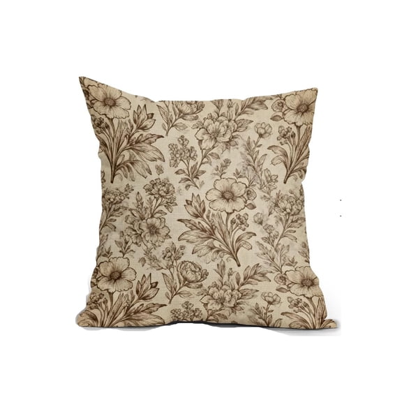 Reversible Floral Throw Pillow Cover 19.7" x 19.7", Soft Linen Cushion Case with Hidden Zipper, Vintage Botanical Decor for Sofa Bedroom Living Room