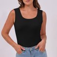 thumbnail image 4 of Women's Ribbed Tank Tops Sleeveless Round Neck Ribbed Tank Tops Slim Fitting Basic Cami Tee Shirts Knit Cropped Tee Tops Short Sleeve Pajama Black M, 4 of 7