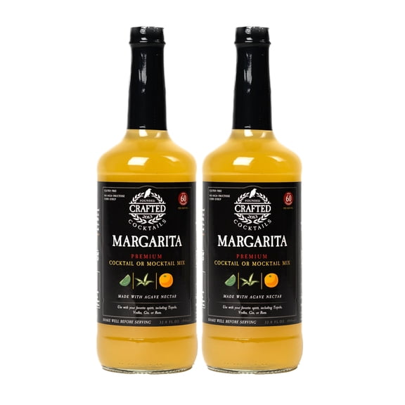 Crafted Cocktails Margarita Mix, 32 fl oz, 2 Pack | Premium Low-Calorie Cocktail Mixer | 60 Calories per Serving | Authentic Taste for Margaritas