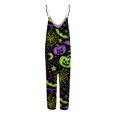 thumbnail image 3 of Womens Halloween Jumpsuits Witch Hat Bat Halter Backless Horror Rompers Skull Ghost Wide Leg Funny Overalls, M, 3 of 5