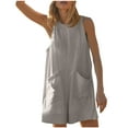 thumbnail image 3 of QATAINLAV Women's Summer Sleeveless Linen Romper Casual Loose Onesies Shorts Jumpsuit Beach Vacation Outfits with Pockets Gray M, 3 of 9