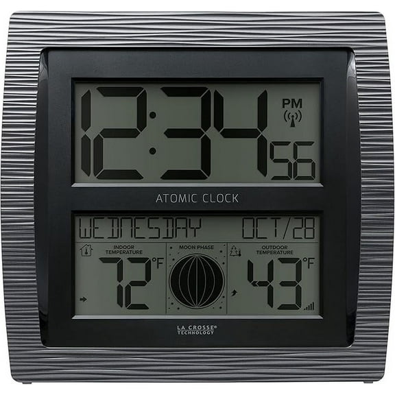 La Crosse Technology Curved Atomic Digital Clock with Moon Phase & Temperature, BBB86118-INT