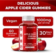 Vitamatic Apple Cider Vinegar Gummies - 1000mg per serving - 60 Vegan Gummies - ACV Gummies for Detox, Weight Loss Support, Energy Boost, Digestion & Gut Health