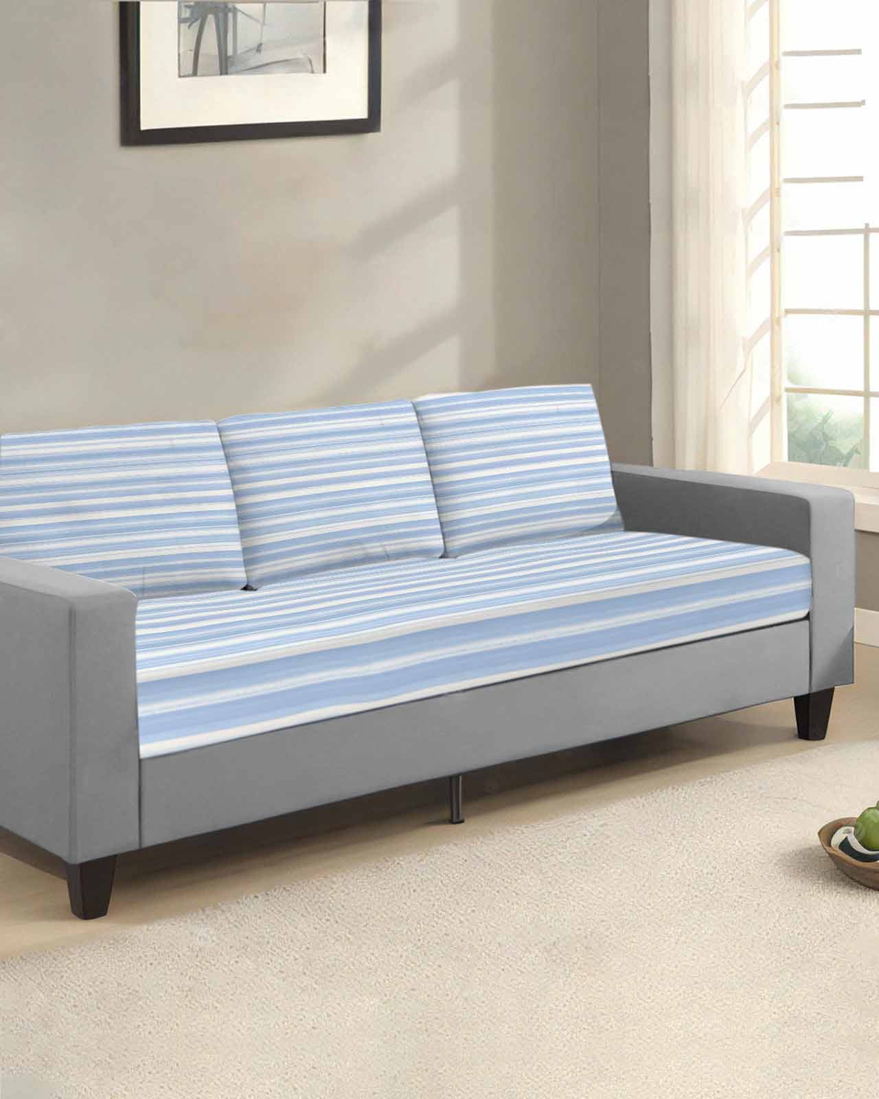 Blue Striped Couch Cushion Covers Stretch, Washable Sofa Seat Covers Individual Seat Cushion Sofa Slipcovers Farmhouse Stripe Modern Abstract Art Couch Cover Furniture Protector S-1PCS