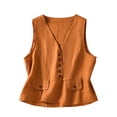 thumbnail image 2 of Vmvidoty Women's Linen Vest Summer Sleeveless V Neck Blazer Vest Lightweight Work Casual Cotton Waistcoat with Pocket Orange XL, 2 of 9