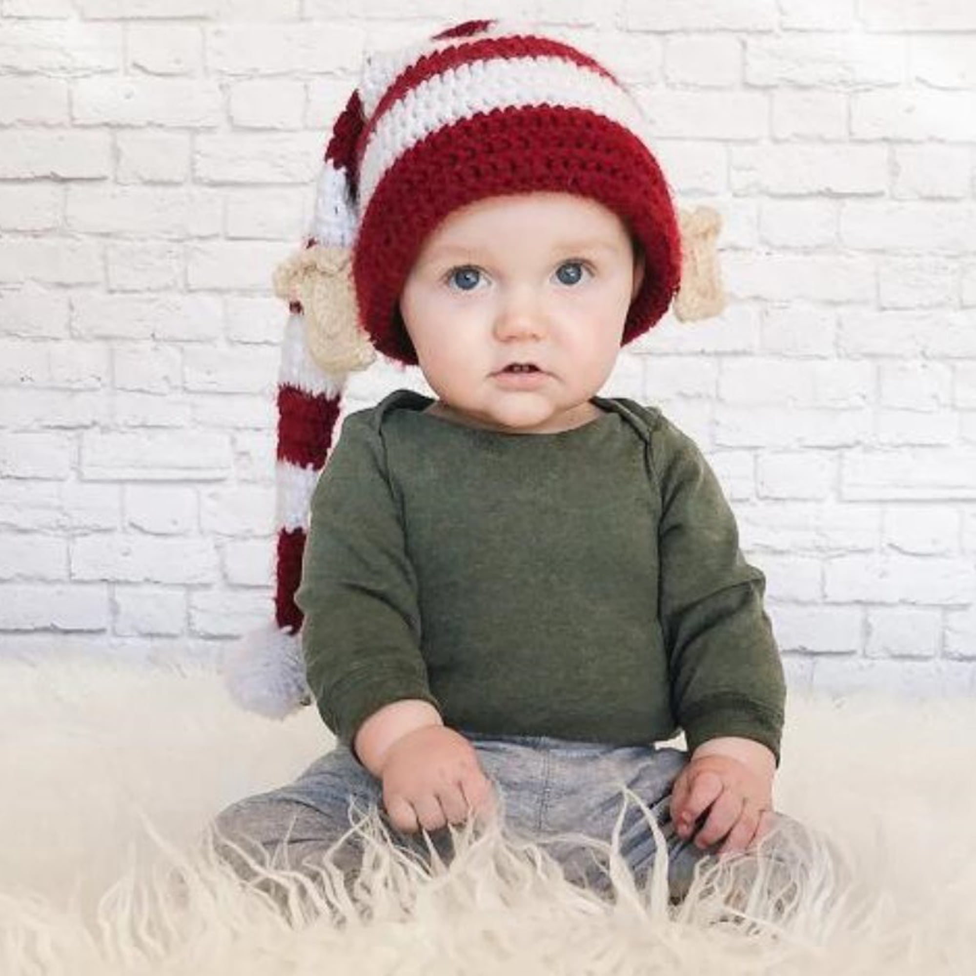 Christmas Elf Knitted Beanie Hat with Pompom Balls Long Tail Elf Christmas Stocking Cap – Fox & Pine Stitches® main image 3