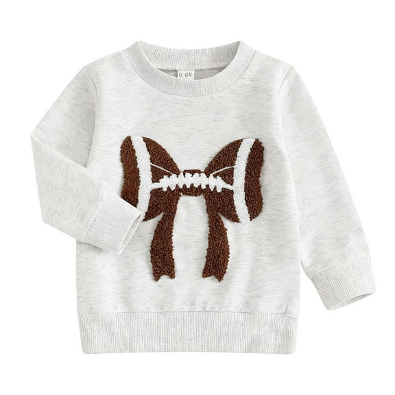 HCYSFG Toddler Girls Embroidered Sweatshirts Football Bow Crewneck Long Sleeve Loose Fit Casual Shirts Ribbed Pullover Tops