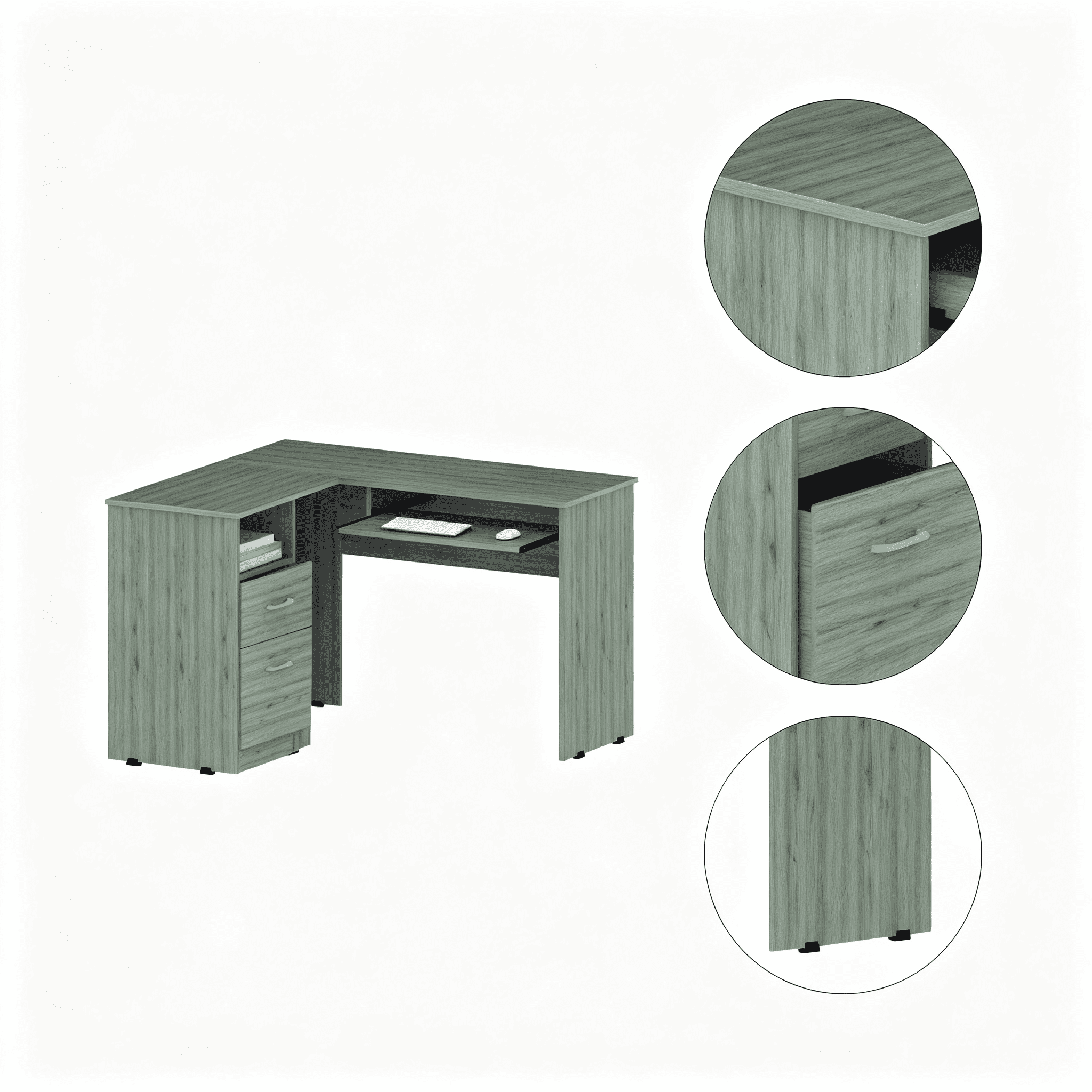 L-Shaped Computer Desk with Two Drawers, Open Shelf, CPU Storage, and Keyboard Tray for Home Office, 47.2 in