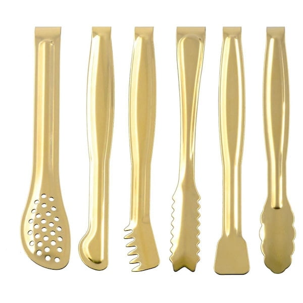 6 Piece Food Tweezers Set, Food and Bread Tweezers, Buffet Grill and Barbecue Tweezers, Kitchen Accessories Gold