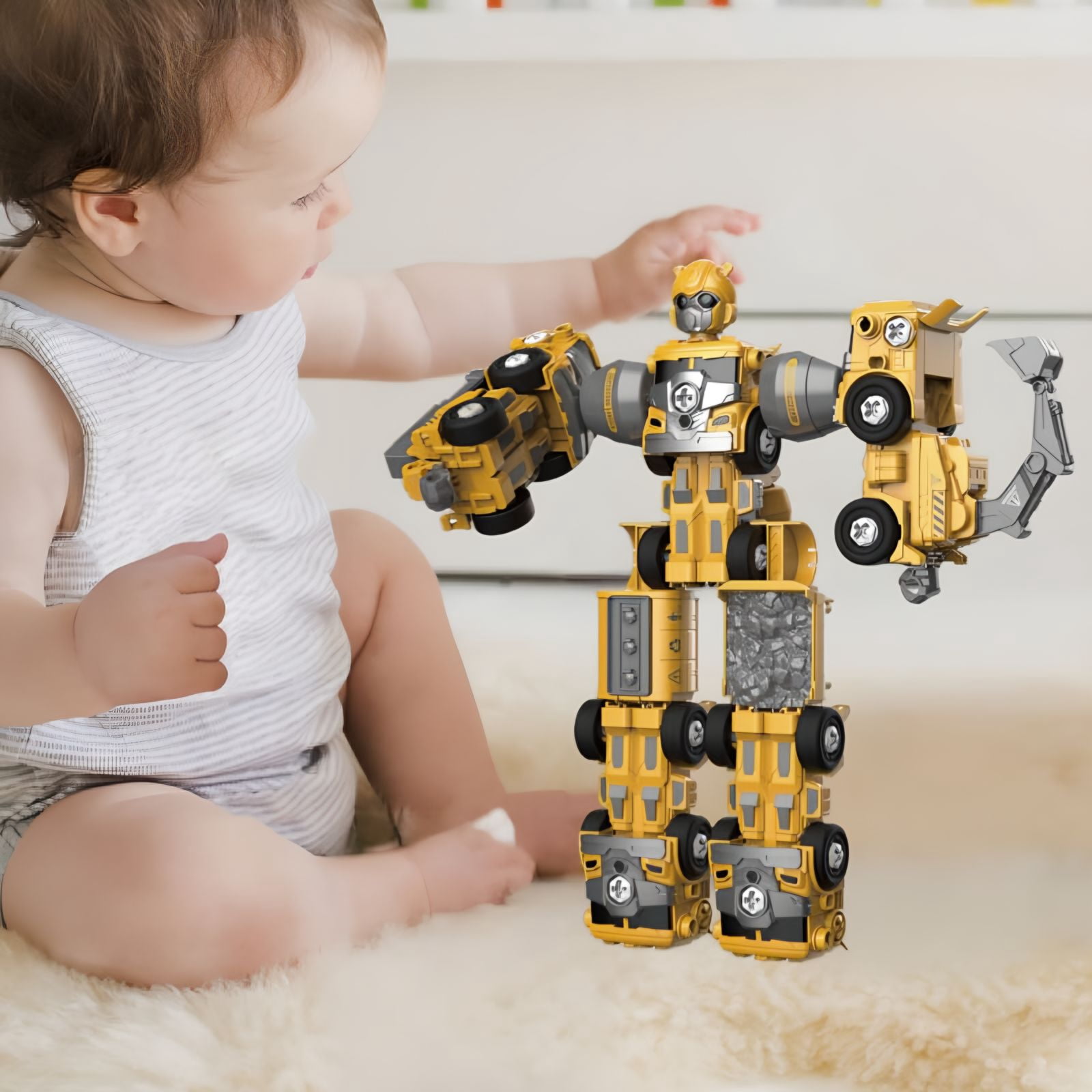 Transform Robot Toys for Boys 3-6 Year Old, 5 in 1 STEM Building Toys Cars for Toddler Boys Girls Gifts, Yellow