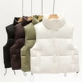 thumbnail image 4 of Winter Women Vest Coat Thickened Padded Zipper Closure Stand-up Collar Sleeveless Solid Color Winproof Heat Retention Outdoor Down Coat, 4 of 8