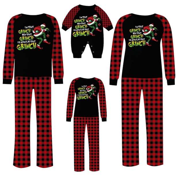 Pijamas navideños a juego Grinch - TKing Fashion 2024 Nuevos conjuntos de pijamas navideños familiares a juego Grinch, pijamas navideños navideños para parejas, adultos y niños, 18 Meses