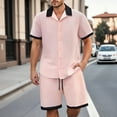 thumbnail image 2 of NAFUU Men's 2 Pieces Set Fashion Color Blocked Short Sleeved Shirt Shorts Mens Casual Loose Trendy Comfortable Suit Trendy Holiday Outfits, 2 of 7