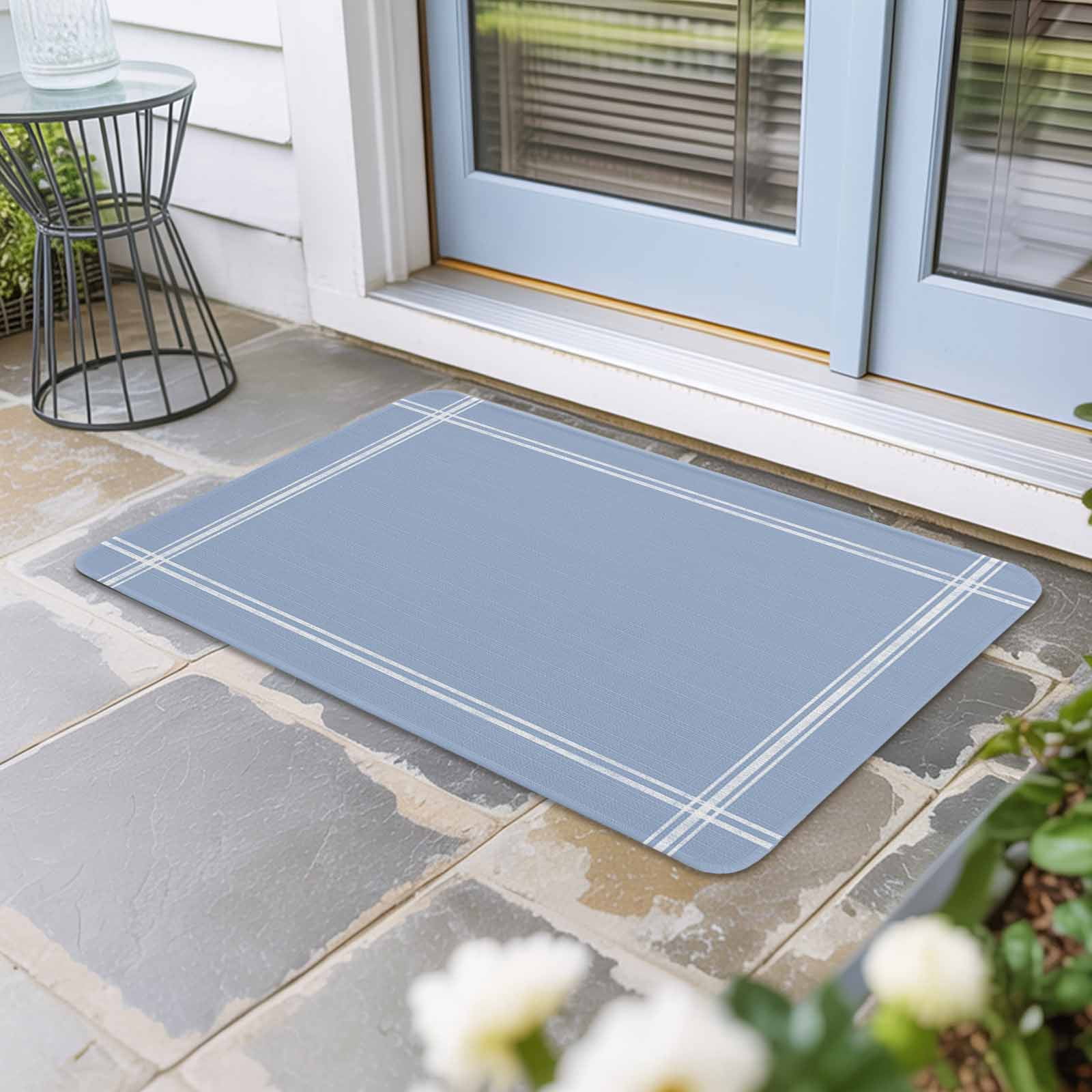 Pure Light Blue Doormat Outdoor Entrance 24"x36", Simple Solid Color Absorb Moisture Dirt Door Mats, Non-Slip Rubber Backing Floor Mats Indoor, Low-Profile Front Door Rugs