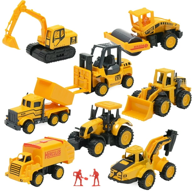 8 piezas niños 1:64 excavadora de aleación juguete deslizante modelo de vehículo de construcción niños cumpleaños vacaciones regalo Inevent WJ3344-00