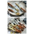 thumbnail image 4 of Zhuge Cuchara con mango de madera retro, cucharas para servir de acero inoxidable, cuchara de madera para la cena, cubiertos de plata con mango marrón, 4 piezas, 4 of 4