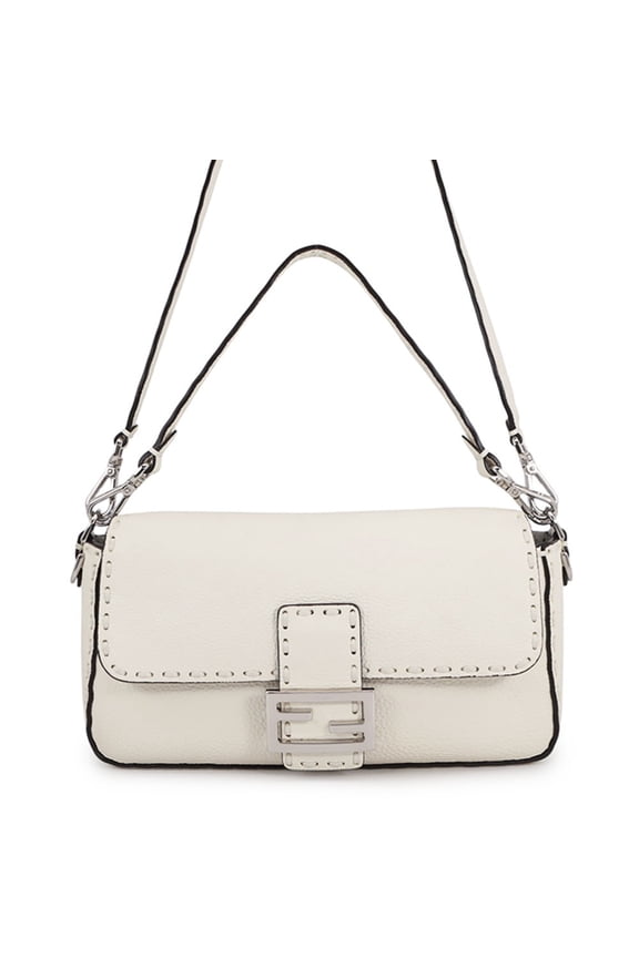 Pre-Owned Fendi Selleria Bucket Handbag, Calf Leather, 8BR600, FENDI White,
