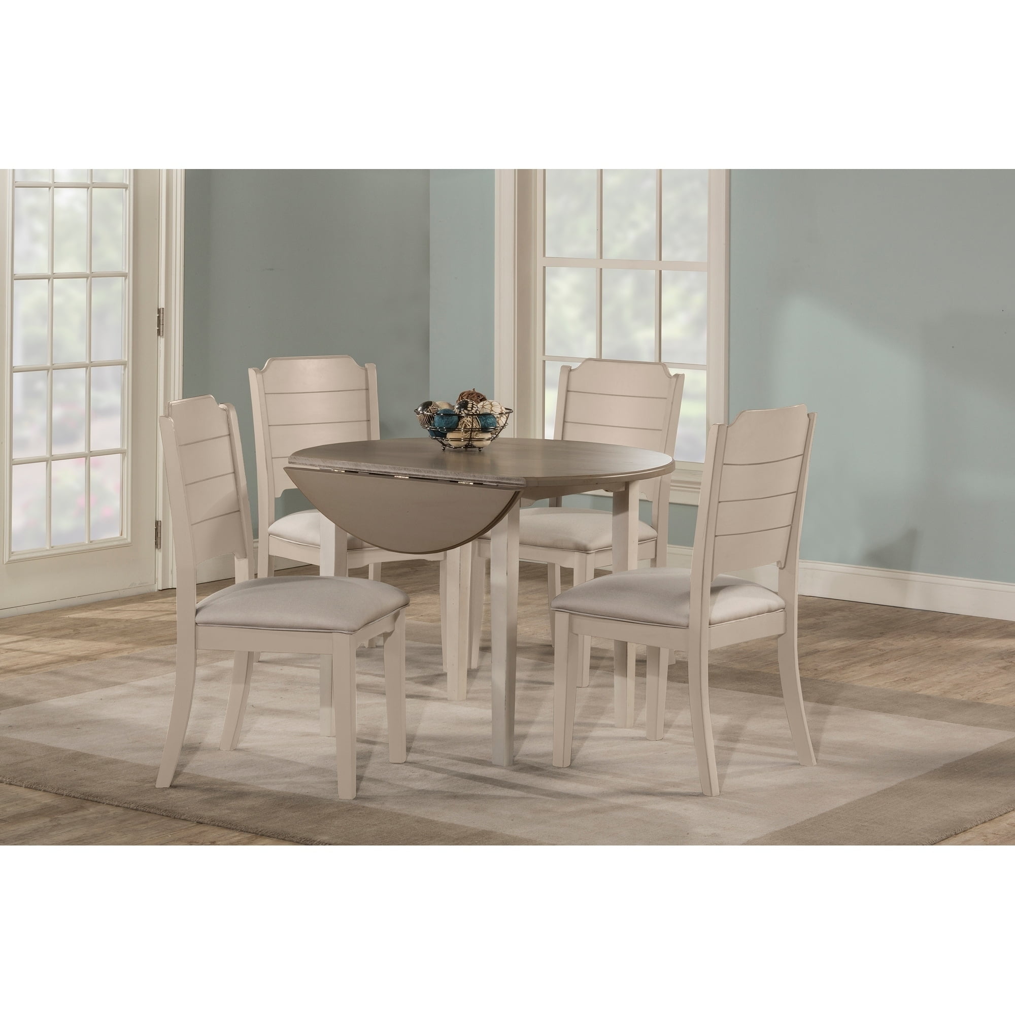 Hillsdale Furniture Clarion Five 5 Piece Round Drop Leaf Dining Set With Side Chairs Sea White Walmart Com Walmart Com