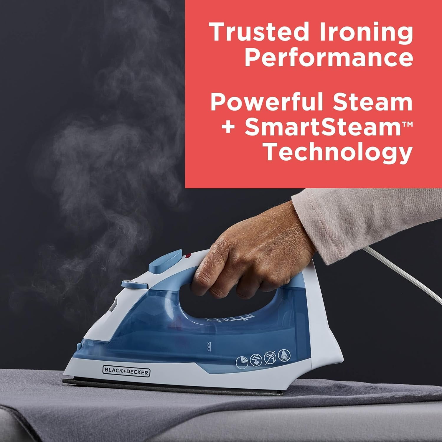 BLACK+DECKER Easy Steam Compact Iron, IR40V, Nonstick Plate, SmartSteam, Anti-Drip, Auto Shutoff