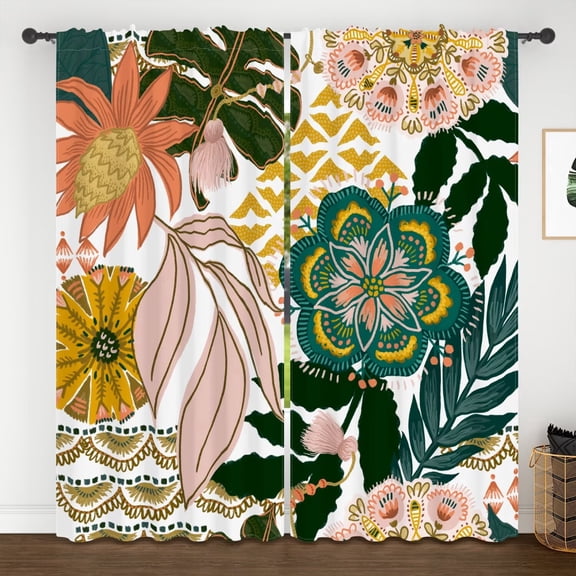 Lfeey Boho Tropical Floral Blackout Curtains, Room Darkening Privacy Window Drapes for Bedroom and Living Room, 63 Inch Length 2 Panels