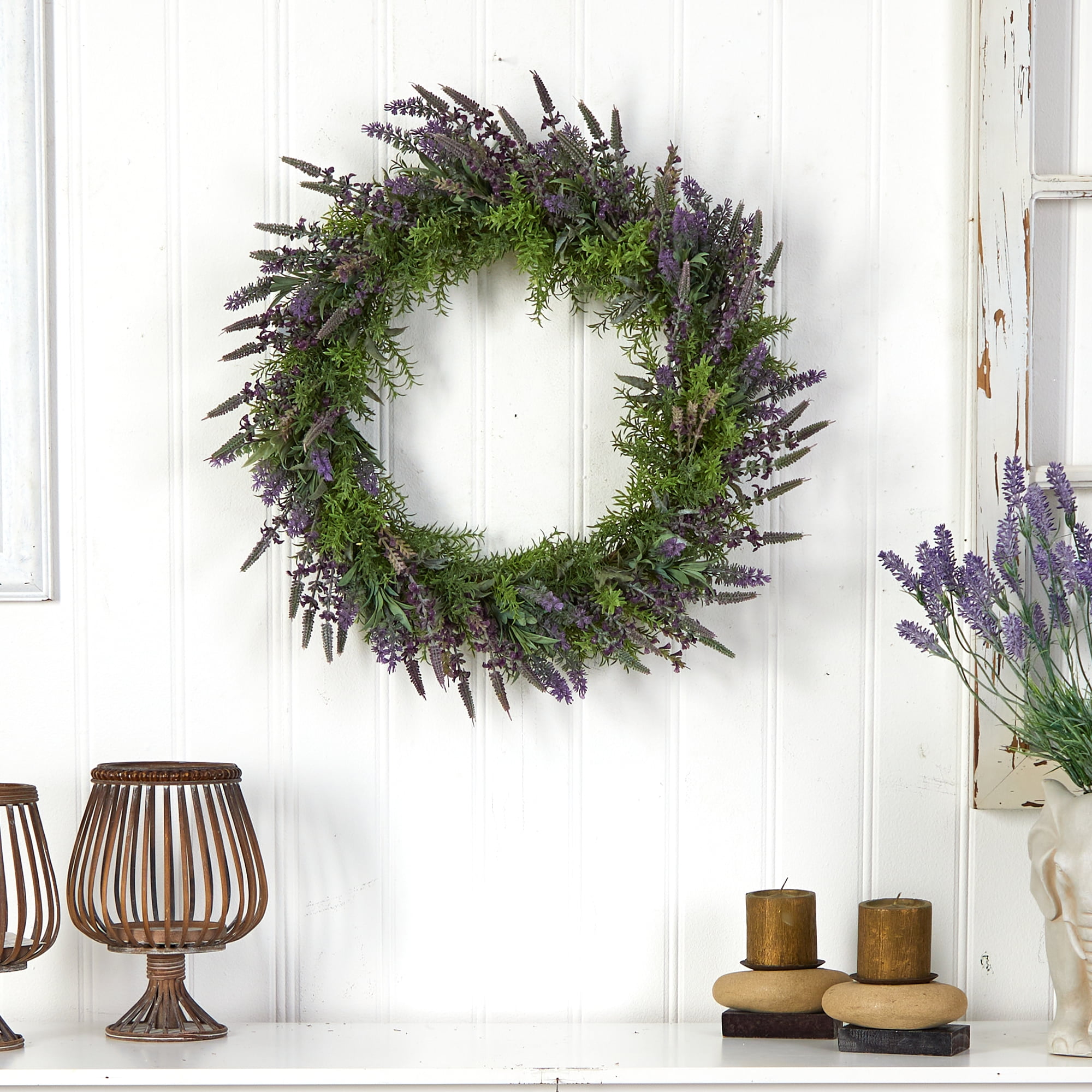 Nearly Natural 24" Lavender Artificial Wreath, Green