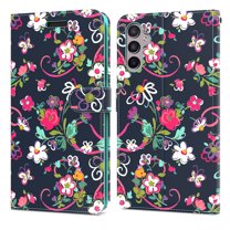 CoverON For Samsung Galaxy A24 Wallet Case, RFID Blocking Vegan Leather 6x Card Slot Holder Cover Flip Folio Phone Pouch, Navy Flower