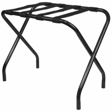 Train Luggage Rack Pilaster Designs Donielle 27-Inch Black Metal Contemporary Foldable Luggage Rack Stand With Nylon Belts ()
