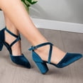 thumbnail image 2 of Sina - Tacones altos con tiras cruzadas altos con tiras cruzadas altos de terciopelo azul verdoso turquesa 23 CM, 2 of 5