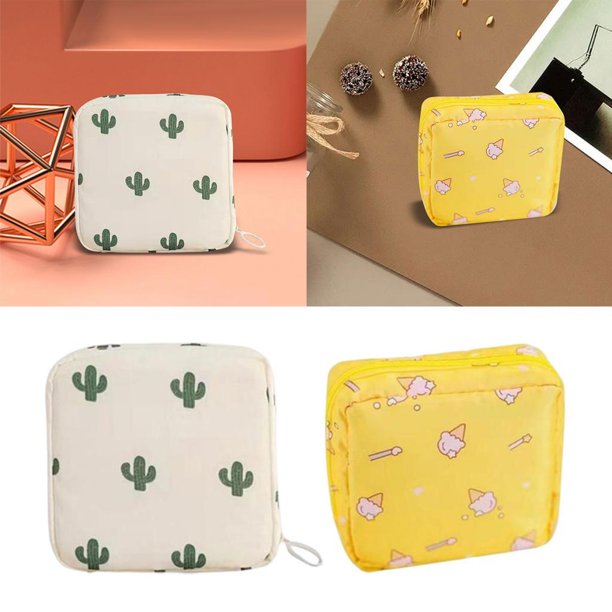 2 Unids Bolsas de Almacenamiento de Servilletas Multiusos Pequeño Organizador de Maquillaje Compacto Encantador Menstrual Cierre de Cremallera para Lápiz Labial Escolar Tarjetas amarillo Baoblaze titular de almacenamiento