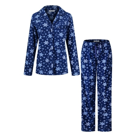 

SofiePJ Women s Warm Plush Soft Fleece Button Down Pajama Gift Set Royal Blue L