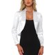 thumbnail image 1 of Inspire Chic Boleros de satén para mujeres, con frente abierto, mangas largas fruncidas, cropped, talla XL, color blanco, 1 of 5