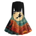 thumbnail image 5 of Halloween Dresses for Women Spider 1950s Crew Neck Novelty Dresses Castle Hepburn Long Sleeve Scary Tea Length Dress with Belt 5XL, 5 of 5