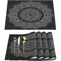 Retro Mandala Lines Placemats Set of 6 Fabric Placemats Square Placemat for Kitchen Table Heat Resistant, Easy to Clean Table Placemats 12x18 Inch