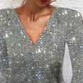 thumbnail image 2 of VIWORLD Women's Elegant Sparkly V-Neck Midi Dress - Sequin A-Line Long Sleeve for Party Evening Parties Silver Gray，2XL, 2 of 4